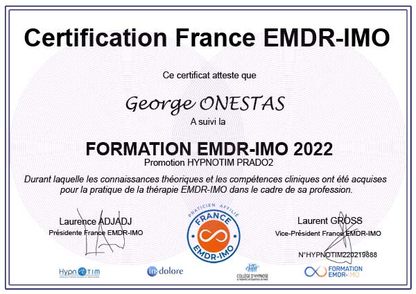 Certification George ONESTAS, EMDR-IMO à Marseille