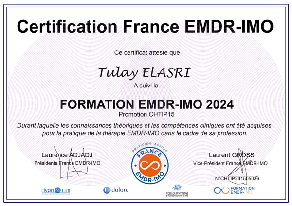 Diplôme de Tulay ELASRI. EMDR à Nancy