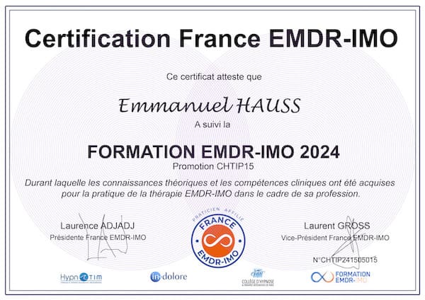 Diplome Emmanuel HAUSS, Praticien EMDR-IMO